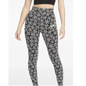 Nike Flower Power Print High Waist Active Leggings Black White Stretch Medium